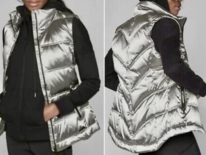 Athleta Responsible Down Arch Full Zip Puffer Vest Silver Women’s Size M - Bild 1 von 9