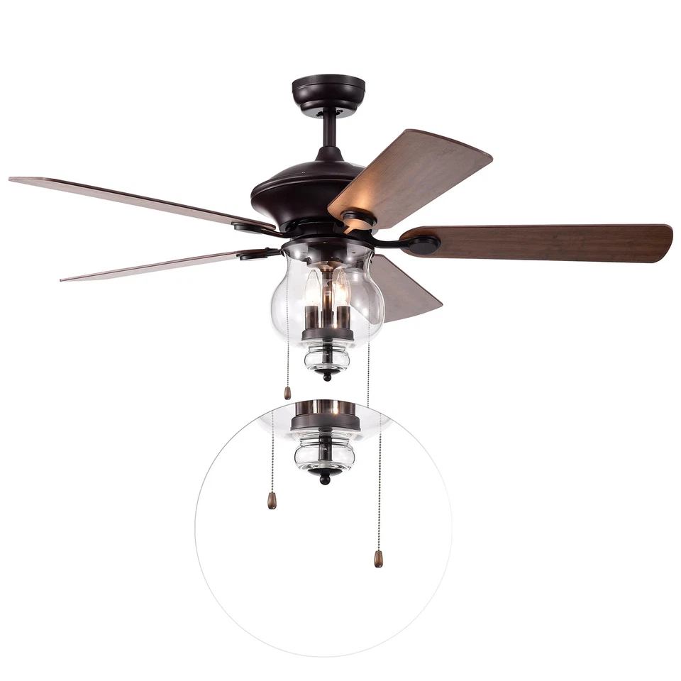Topher Antique Bronze 52-inch 5-blade Lighted Ceiling Fan Black,Bronze Transitio - Image 1 of 4