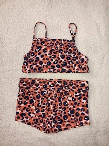 Cat & Jack Girls 2 Piece Boy Shorts Swimsuit Size XL (14) Orange Blue - Picture 1 of 8