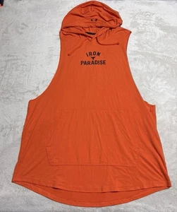 Under Armour Tank Top Mens 2XL Orange Project Rock Short Sleeve Light Hoodie Gym - Picture 1 of 7