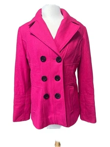 Abrigo GUESS Rosa Caliente Doble Pecho Guisante Talla L - Imagen 1 de 8
