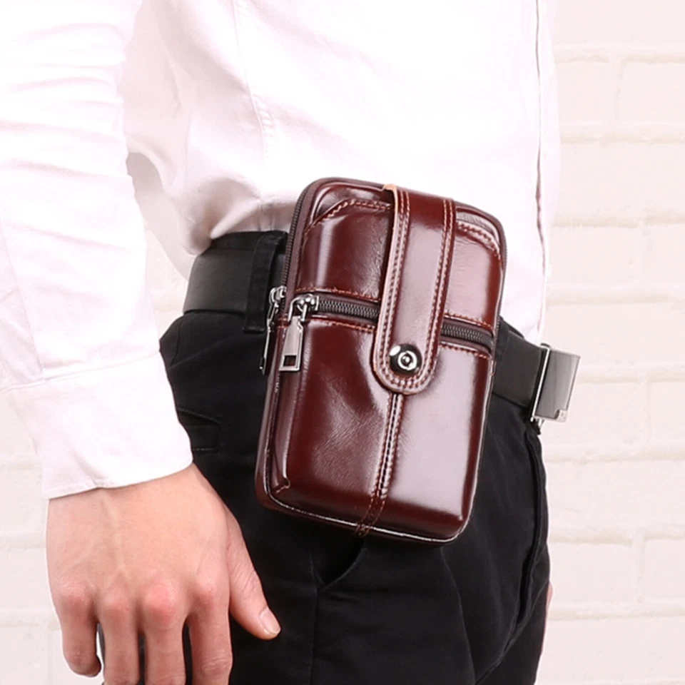 Mens Genuine Leather Wallet Belt Clip Cell Phone Pouch for iPhone 11 XR 7 8 Plus - Image 1 of 4