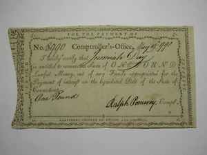 1790 One Pound Connecticut Comptroller's Office Colonial Currency Note Pomeroy - Picture 1 of 2