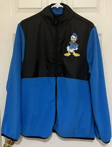Disney Fleece Jacket Blue and Black w/Donald Duck Patch Pockets Size Medium - Picture 1 of 7