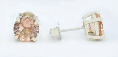 LAB CREATED 8.32 Cts MORGANITE STUD EARRINGS .925 SILVER - New With Tag - Image 1 of 4