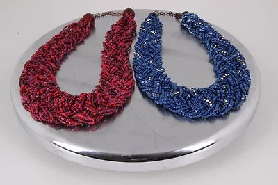 JUEGO DE COLLARES ESTILO CUENTAS ANCHAS ONE FUSHIA AZUL HEBRA DE PIEDRAS TRANSPARENTES 0741B Foto 1 de 4