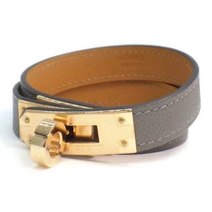 HERMES Bracelet Kelly Double Tour Gris Meyer Veau Epsom Rose Gold-plated Metal - Picture 1 of 9