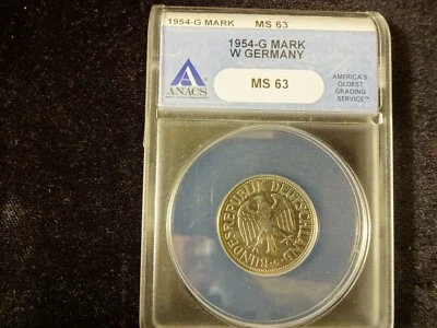 1954-G West Germany 1M One Mark Coin ANACS MS 63 - Image 1 of 4
