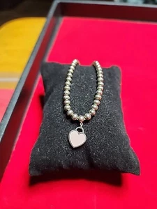Return To Tiffany 925 Heart Tag Bead Bracelet With Pink Enamel - Picture 1 of 6