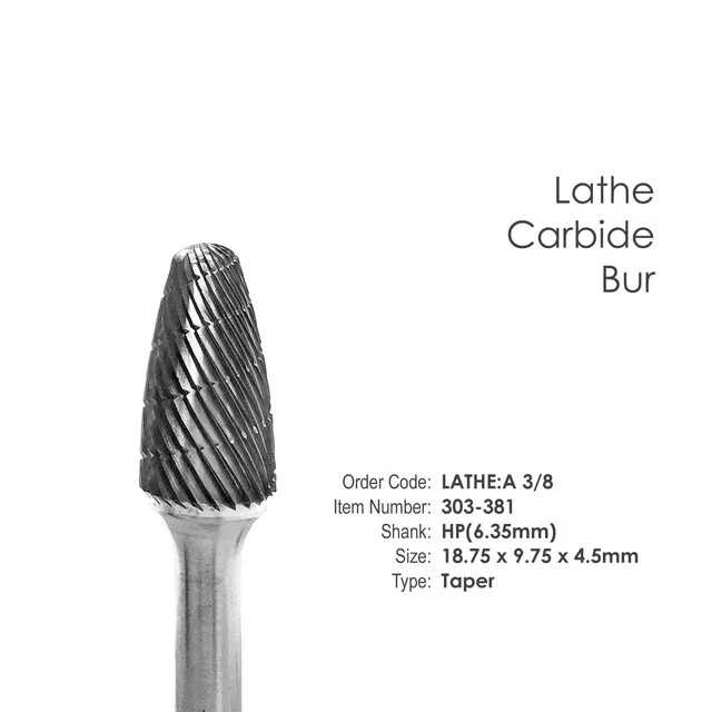 Dental Lab Lathe Bur A-3/8 Taper Shape 1/4" Shank New - Image 1 of 1