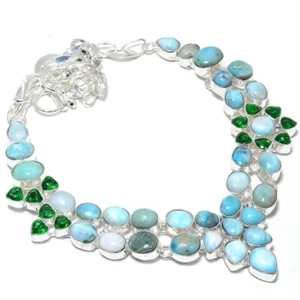 Handmade 925 Sterling Silver Necklace  Larimar, Peridot,Gemstone For Anniversary - Picture 1 of 2