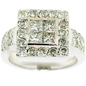 Ring Diamond Round & Princess Cut Cluster 1.44 CTW 18 Karat White Gold Size 4.5 - Picture 1 of 12