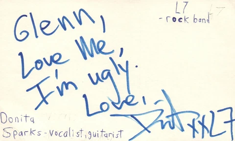 Donita Sparks Vocalist Guitarist L7 Rock Band Music Signed Index Card JSA COA Cover