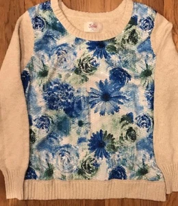 Juniors Sweater Girls Justice Top Sequin Flowers Sz 20 Kids Long Sleeve EUC CUTE - Picture 1 of 6