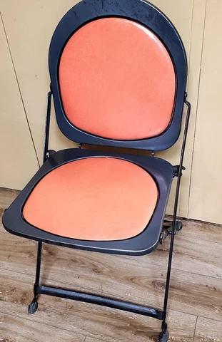 Antique BTC HOSTESS Folding Chair  Leatherette Steel Art Deco Industrial Cover