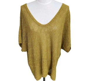 EILEEN FISHER Green Gold Yellow Melange Linen Grain Oval Sweater M. Bg5 - Picture 1 of 4