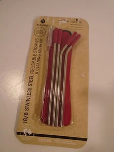 Manna Stainless Steel Reusable Straws 4 Straws 1 Cleaning Brush 1 carry pouch - Picture 1 of 3