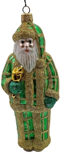 Patricia Breen Ring In The New Santa Claus Green Plaid Gold Christmas Ornament - Picture 1 of 13