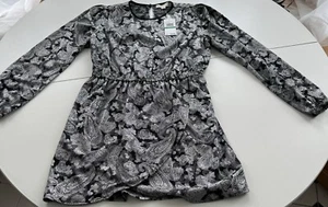 Michael Kors Foil Paisley Long Sleeve Flounce Dress Women's L Bone Button Back - Picture 1 of 13