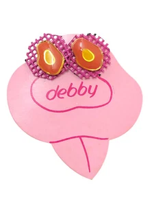 DEBBY ORECCHINI FIORI VERDE ARANCIO FUCSIA BIGIOTTERIA VINTAGE ANNI 70-90 CM 2,3 - Foto 1 di 2