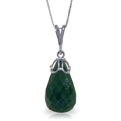 Colar fino de ouro branco sólido 14,8 CTW 14K 16" Briolette esmeralda genuína - Imagem 1 de 4