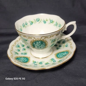 Royal Albert Cameo Series Momento Teacup and Saucer Green White - Picture 1 of 11