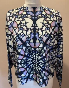 Suéter Ted Baker Jumper talla 2 (10) 3 (12) estampado ajuste cuadrado mariposa azul medio - Imagen 1 de 4