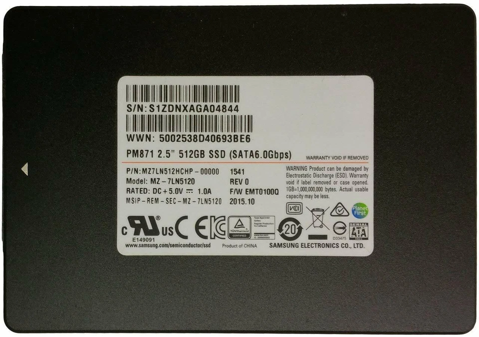 512GB Samsung PM871 Internal SSD MZ-7LN5120 Solid State Drives 2.5'' SATA III - Image 1 of 1