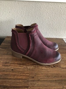 Earth Women's Nika Ankle Boots Leather Round Toe Block Heel Side Zip 8.5W Red - Picture 1 of 20