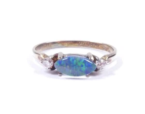 Three Stone Ring Opal Doublet And CZ 925 Sterling Silver 1.3g UK M - Picture 1 of 8