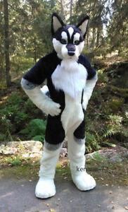 Long Fur Husky Dog Fox Mascot Costume Fursuit Halloween Suit Cosplay #327