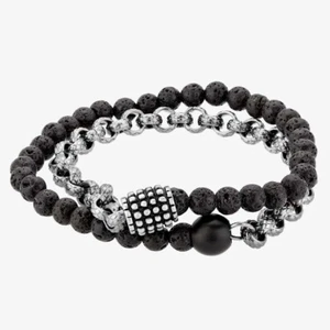 Pulsera doble Bourne and Wilde para hombre negra y plateada OSB-1681SGR - Imagen 1 de 1