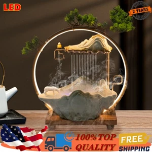 Water Fountain LED Tabletop Indoor Fake Plants Waterfall Zen Decor With Mist - Picture 1 of 13