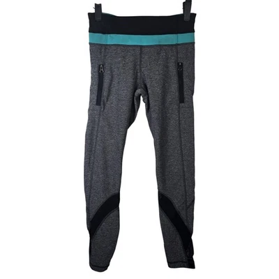 Lululemon Pants Womens 4 Gray Black Blue Running Athletic Zip Pocket Leggings - Image 1 of 4