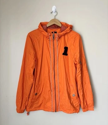 Harley Davidson Nylon Hooded Jacket Size Medium Slim Fit Orange Mesh Lined - Image 1 of 4