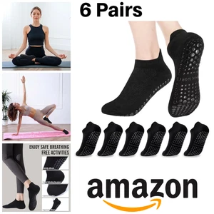 Yoga Pilates Yoga Socks UK 5 6 7 8 9 ONE SIZE 6 Pairs Non Slip Silicone Grips - Picture 1 of 9