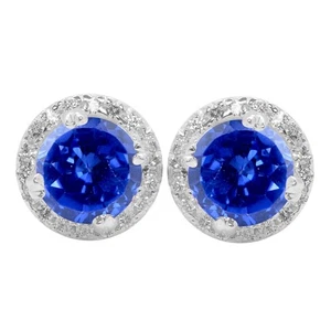 Oro blanco de 14 quilates con tachuelas de diamantes de tanzanita azul natural de 1,44 quilates y certificación IGI - Imagen 1 de 4