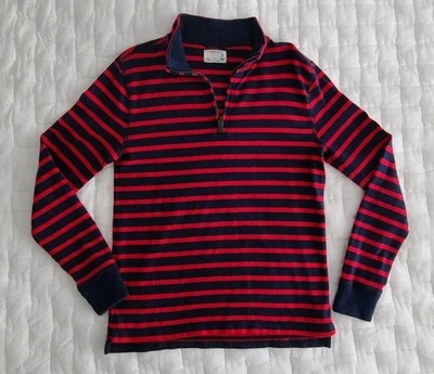 J.Crew Crewcuts Zip Neck Cotton Pullover Boys 12 Red Navy Stripe - Image 1 of 4