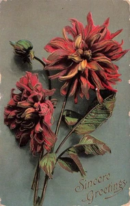 CHRYSANTHEMUM SINCERE GREETINGS FALL VIBE GILDED GEL 1914 POSTCARD 110625 U - Picture 1 of 2