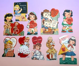 Lote de tarjetas de San Valentín vintage tarjetas de felicitación niños corazones de amor San Valentín (10) - Imagen 1 de 10