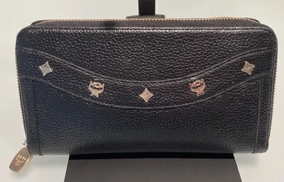 Auténtica Cartera de Cuero Continental MCM Negra/Dorada con Cremallera Alrededor/A Presión ¡Excelente!! Foto 1 de 4