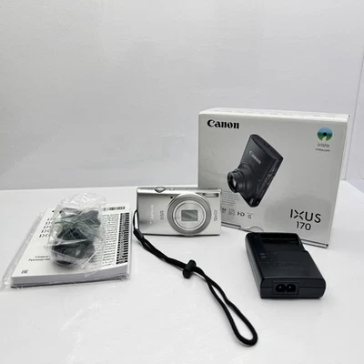 NUOVA Canon IXUS 170 Argento Fotocamera 20MP 12x Zoom HD + SD 16GB COMPLETA - Immagine 1 di 4