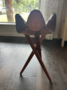 Leather  Safari Tripod Stool GOLD ROCK Made In Kenya - Picture 1 of 14
