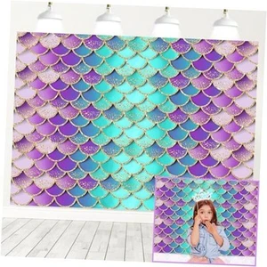 Avezano Mermaid Birthday Backdrop Glitter Mermaid Scales Backdrops Kids Party - Picture 1 of 7