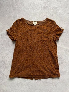 Sezane Brown Lace Top Blouse Chic S Short Sleeve - Picture 1 of 9