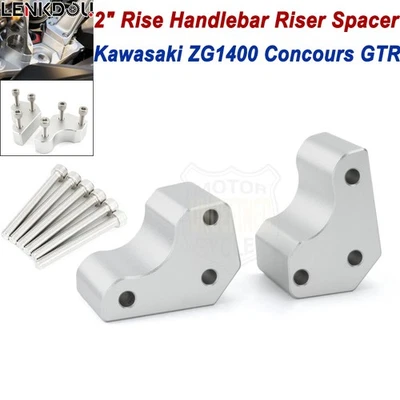 Kit espaciador elevador de manillar CNC de 2" para Kawasaki Concours 1400 ABS 1400GTR plateado Foto 1 de 4