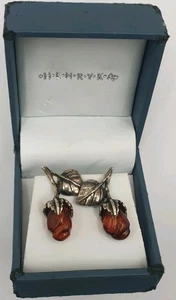 Henryka Silver And Amber Stud Earrings. Rose Tulip - Picture 1 of 24
