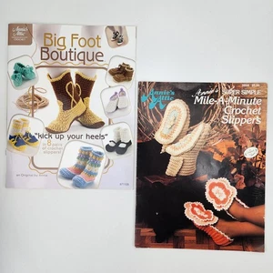 Lot of 2 Annie's Attic Crochet Books Big Foot Boutique & Mile A Minute Slippers - Picture 1 of 15
