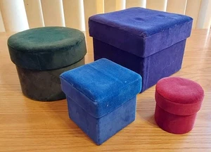 Velvet Multicolor Decorative Boxes Crafts Storage 4pc Set Purple Green Blue Red - Picture 1 of 4