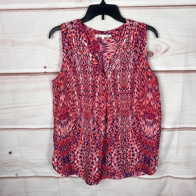 Violet & Claire Top Women L Orange Blue Psychedelic Print Tank V-Neck Sleeveless - Изображение 1 из 4